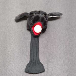 Vintage Black Dog Golf Club Headcover Plush Puppy Novelty Knit Sock Fairway Wood